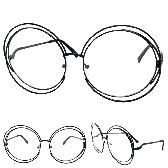 Oversized Exaggerated Retro Style Clear Lens EYEGLASSES Large Round Black Frame 3590