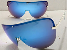 Oversized Exaggerated Modern Retro Shield Style SUNGLASSES X-Large Silver Frame - Blue Lens 4603