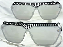 Sleek Modern Retro Shield Style SUNGLASSES Black Frame Chrome Lens 10415