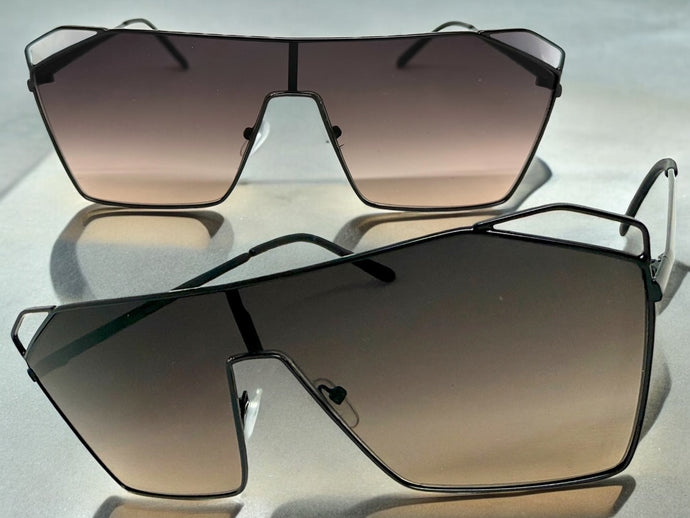 Oversized Sleek Modern Retro Shield Style SUNGLASSES Large Black Frame 4577