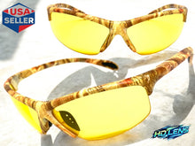 Classic Sporty Wrap Around HD Yellow Lens SUNGLASSES Light Tone Camouflage Frame 2250