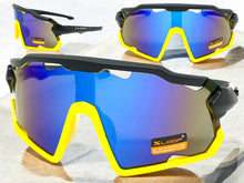 Oversized Retro Sporty Wrap Around Style SUNGLASSES Large Black & Yellow Frame 3693