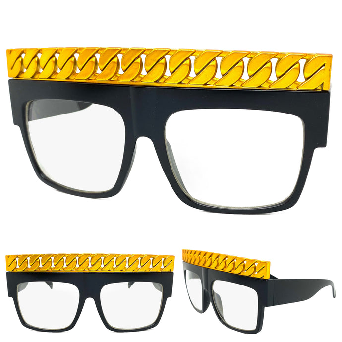 Oversized Vintage Retro Hardcore Hip Hop Rapper Pimp Style Clear Lens EYEGLASSES Large Thick Black Frame PT0251