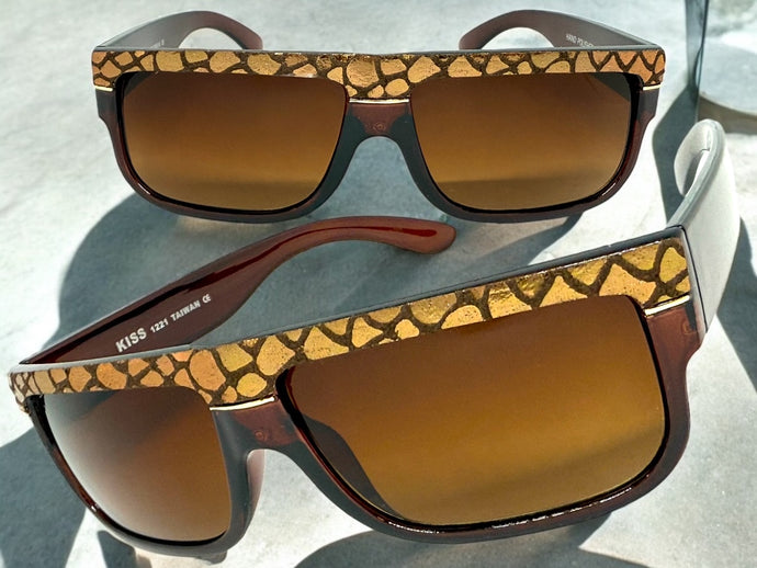 Classic Vintage Retro Hip Hop Rapper Pimp Style SUNGLASSES Thick Brown Snakeskin Frame 1221