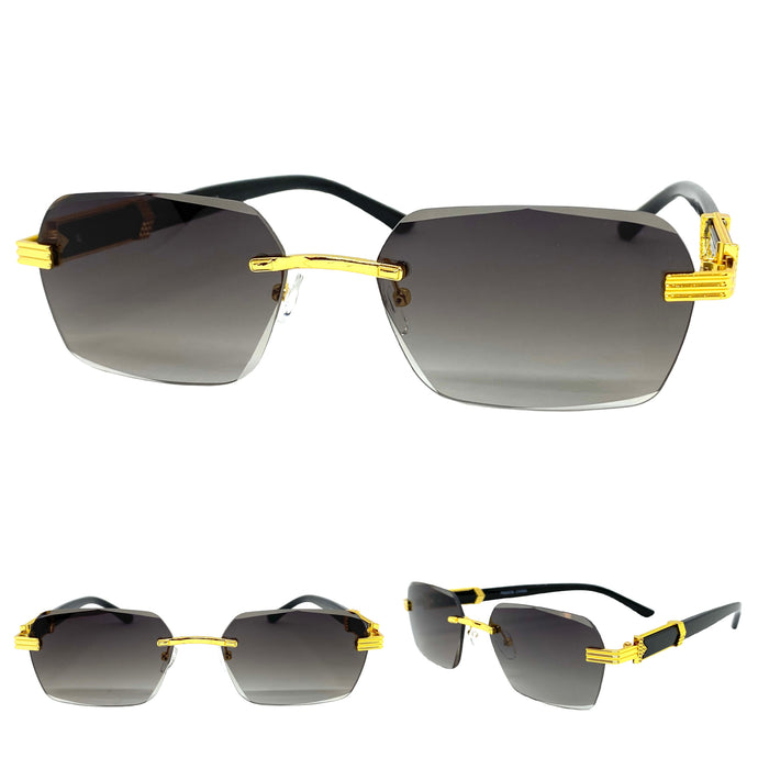 Men's Classy Elegant Luxury Retro Hip Hop Style SUNGLASSES Gold Rimless Frame 7522