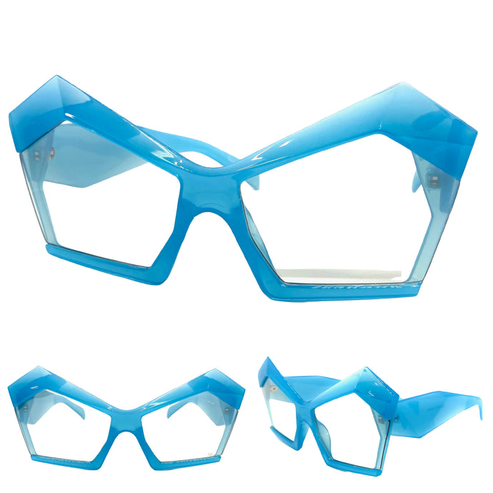 Oversized Modern Retro Cat Eye Style Clear Lens with Slight Tint SUNGLASSES Light Blue Frame E1877