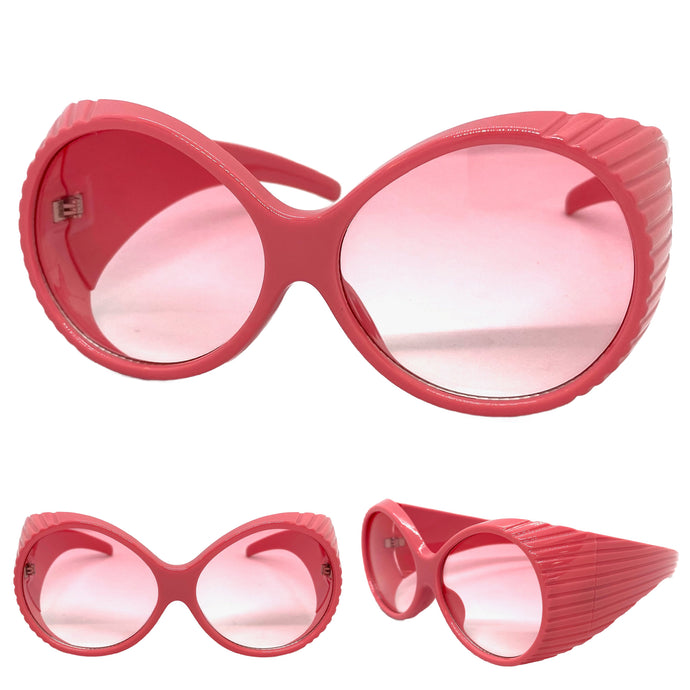 Oversized Exaggerated Vintage Retro Style SUNGLASSES Large Thick Round Pink Frame 2156