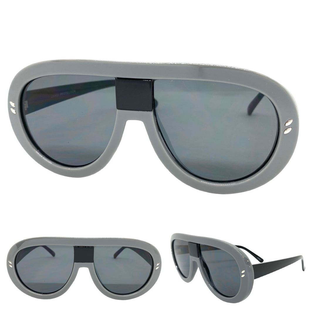 Oversized Classic Vintage Retro Aviator Style SUNGLASSES Large Gray & Black Frame 7257