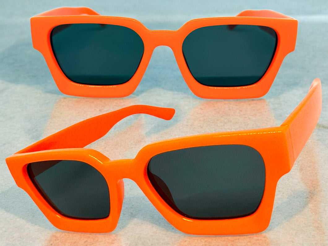 Classic Vintage Retro Style SUNGLASSES Thick Neon Orange Frame - Dark Lens 1402