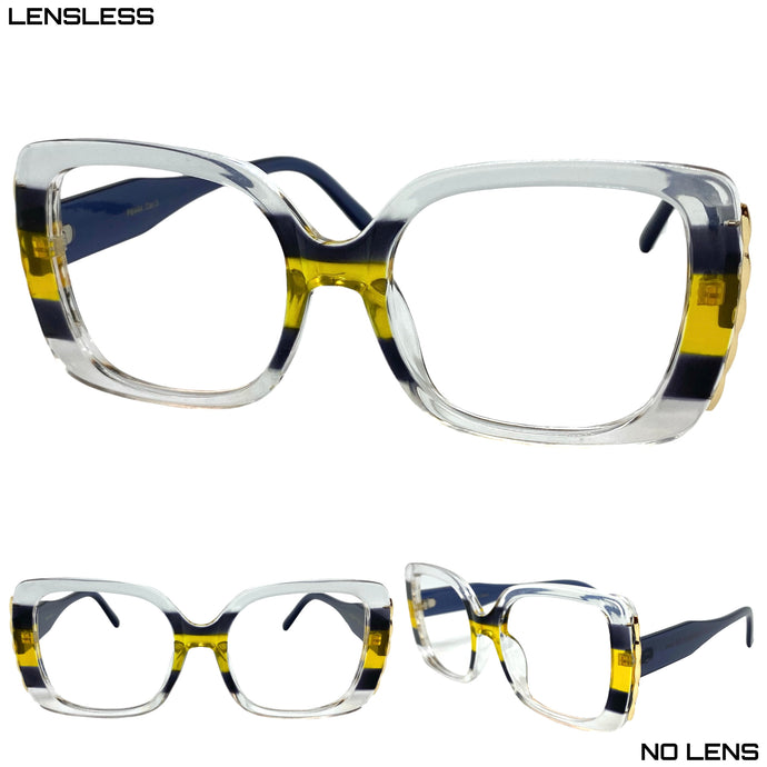 Oversized Vintage Retro Style Large Square Lensless Eye Glasses- Frame Only NO Lens 6444