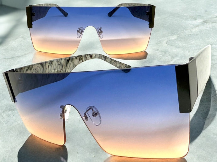 Oversized Exaggerated Modern Retro Shield Style SUNGLASSES Large Rimless Frame 2270