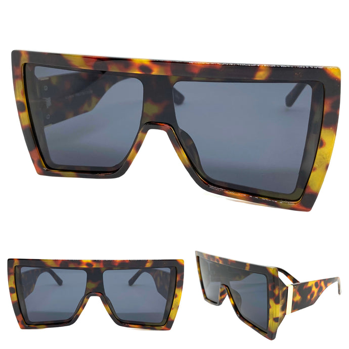 Oversized Modern Retro Shield Style SUNGLASSES Large Leopard Frame 80550