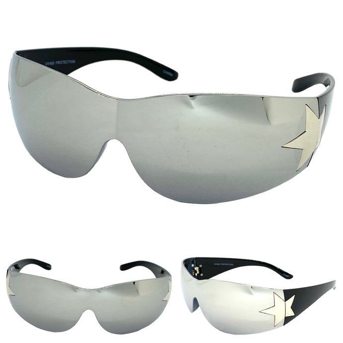 Classy Elegant Contemorary Modern Shield Wrap Style SUNGLASSES Black Frame 80473