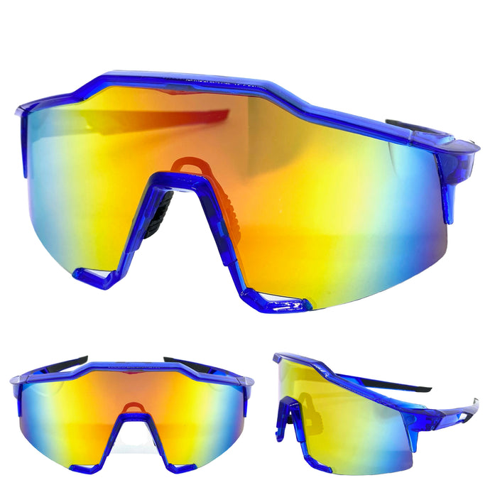 Oversized Retro Sporty Wrap Around Style SUNGLASSES X-Large Blue Frame 7813