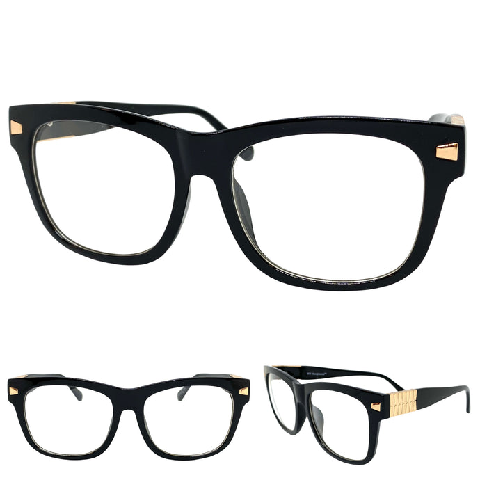 Classic Vintage Retro Style Clear Lens EYEGLASSES Large Black Frame 7493