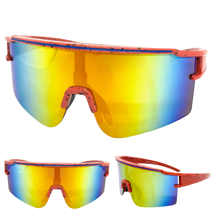 Oversized Retro Sporty Wrap Around Style SUNGLASSES Large Frame 59144