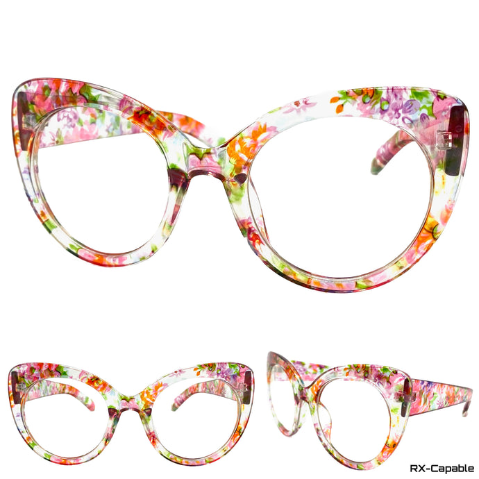 Oversized Vintage Retro Clear Lens EYEGLASSES Large Floral Frame 80720