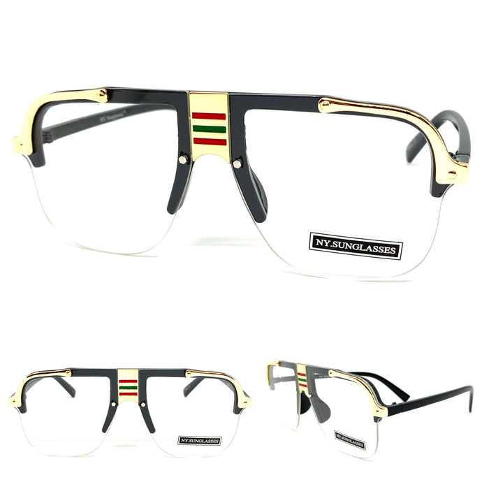 Men's Classic Vintage Retro Hip Hop Style Clear Lens EYEGLASSES Black & Gold Frame 2719