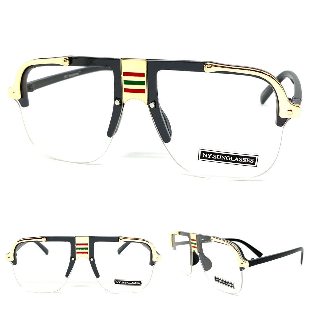 Men's Classic Vintage Retro Hip Hop Style Clear Lens EYEGLASSES Black & Gold Frame 2719