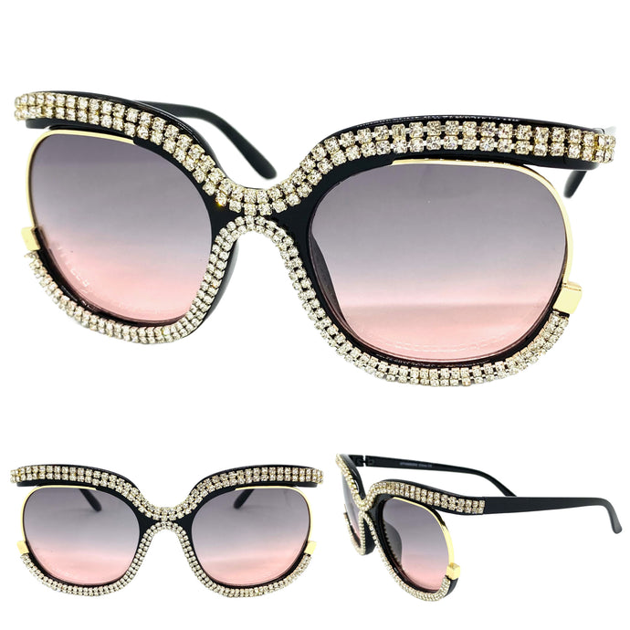 Oversized Classic Vintage Retro Style SUNGLASSES Square Bling Black Frame 49095