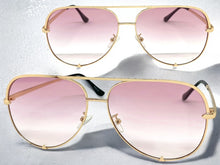 Classic Vintage Retro Aviator Style SUNGLASSES Gold Frame Pink & Clear Lens P0218