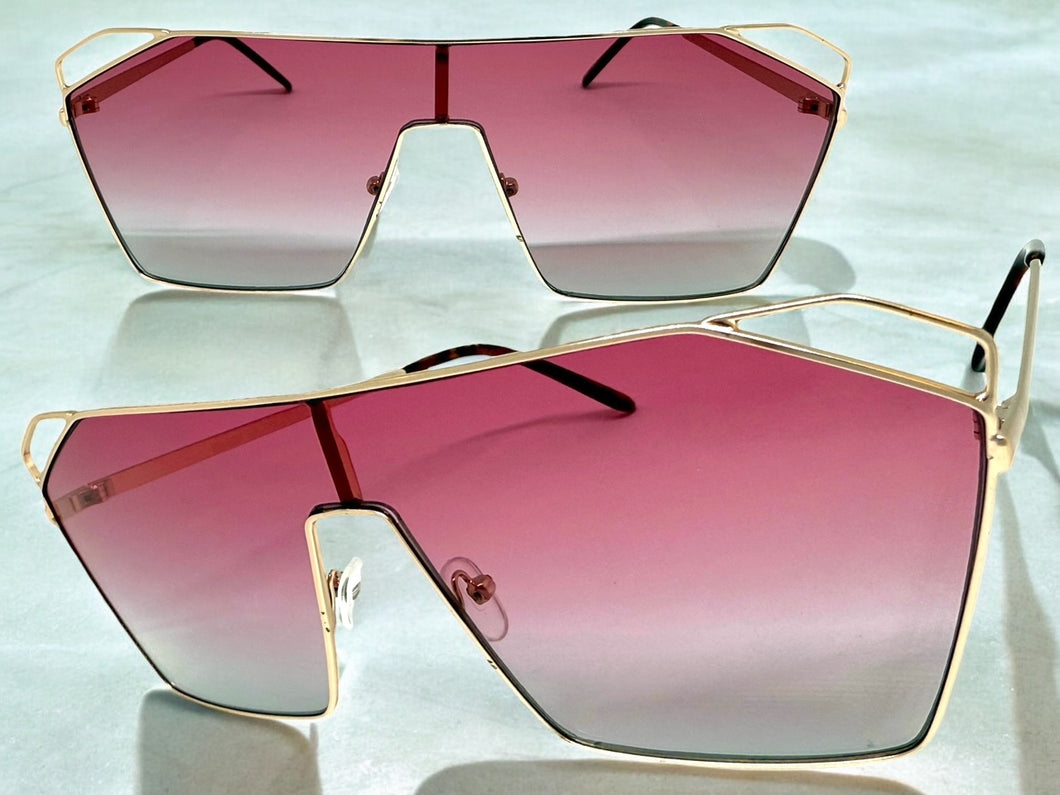 Oversized Sleek Modern Retro Shield Style SUNGLASSES Large Rose Gold Frame 4577