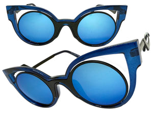 Classic Vintage Retro Cat Eye Style SUNGLASSES Funky Blue Frame 1737