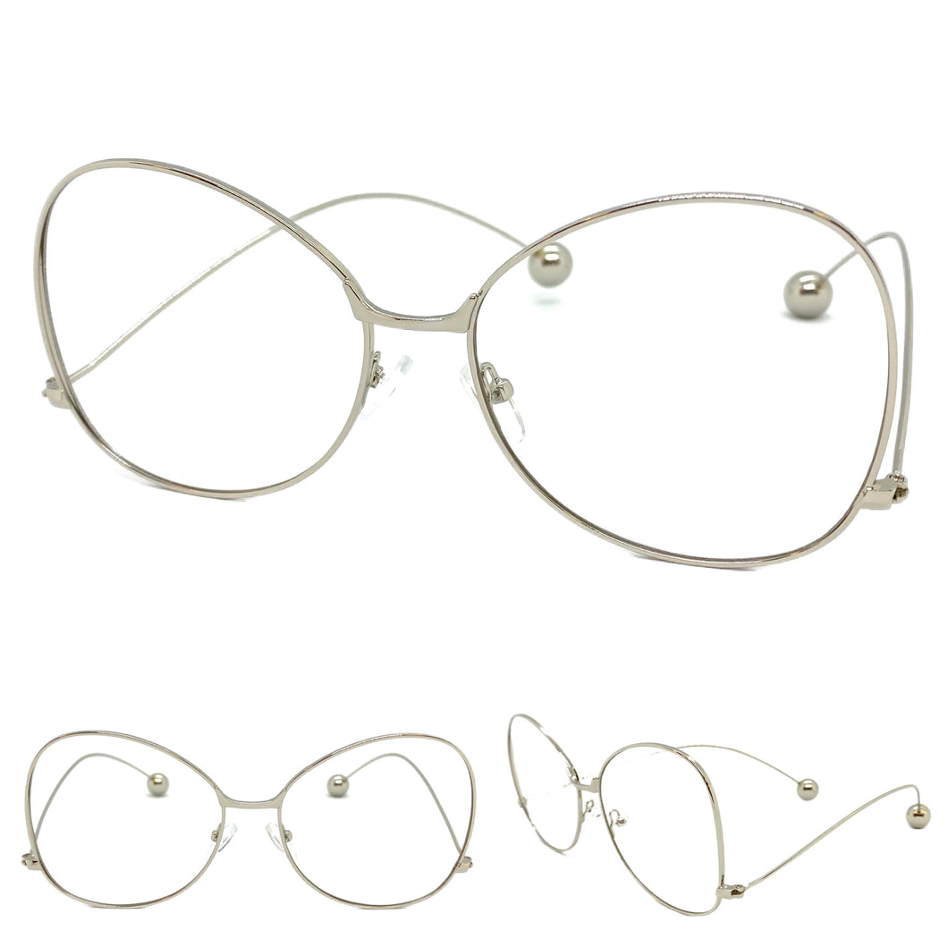 Exaggerated Vintage Retro Style Clear Lens EYEGLASSES Silver Metal Frame AB269