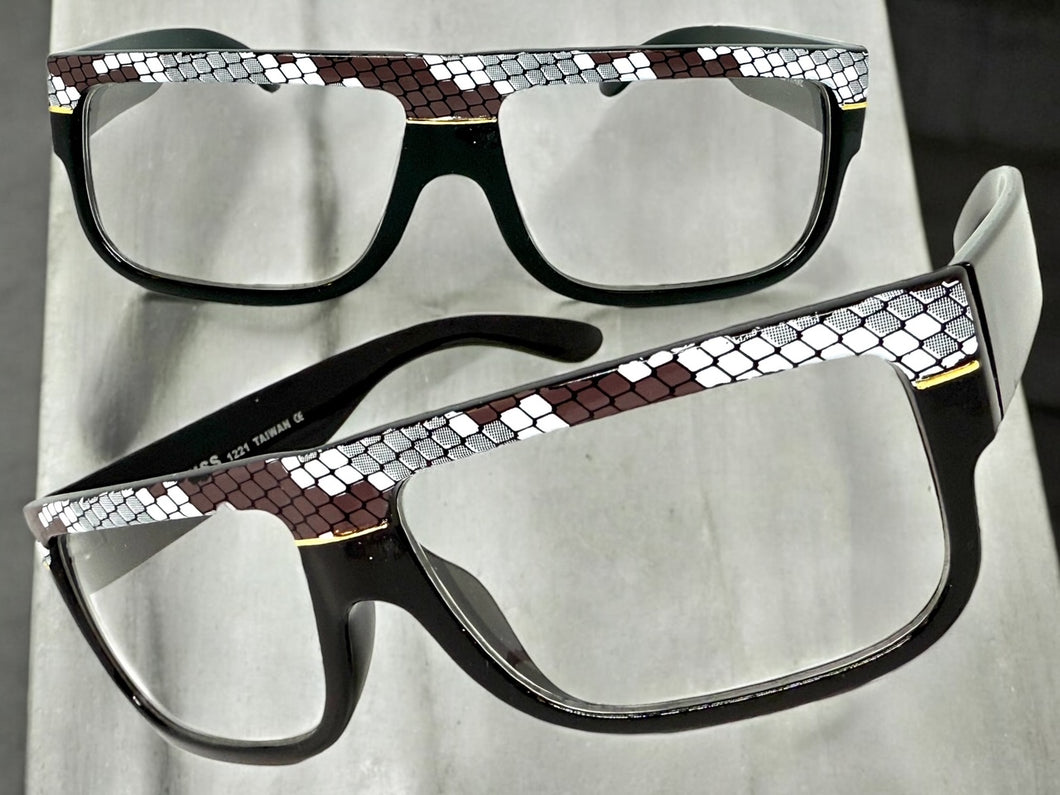 Classic Vintage Retro Hip Hop Rapper Style Clear Lens EYEGLASSES Thick Black Snakeskin Frame 1221