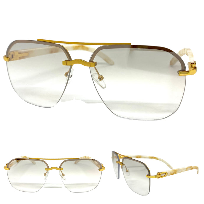 Men's Classy Elegant Luxury Designer Hip Hop Style SUNGLASSES Large Gold & Marble Frame 5112
