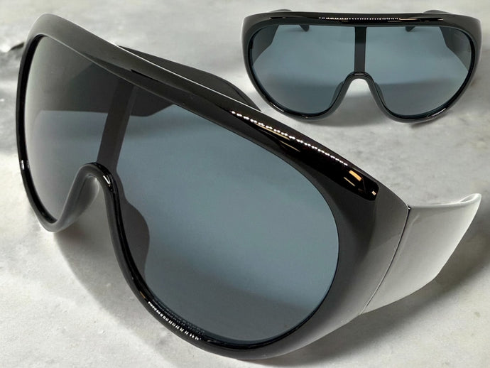 Oversized Exaggerated Modern Rerto Shield Style SUNGLASSES Large Black Frame 68246
