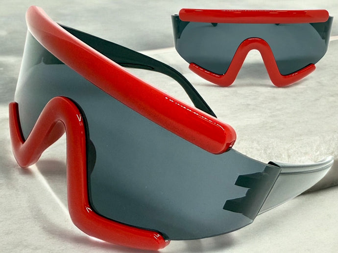 Oversized Exaggerated Modern Rerto Shield Style SUNGLASSES Large Red Frame 63290