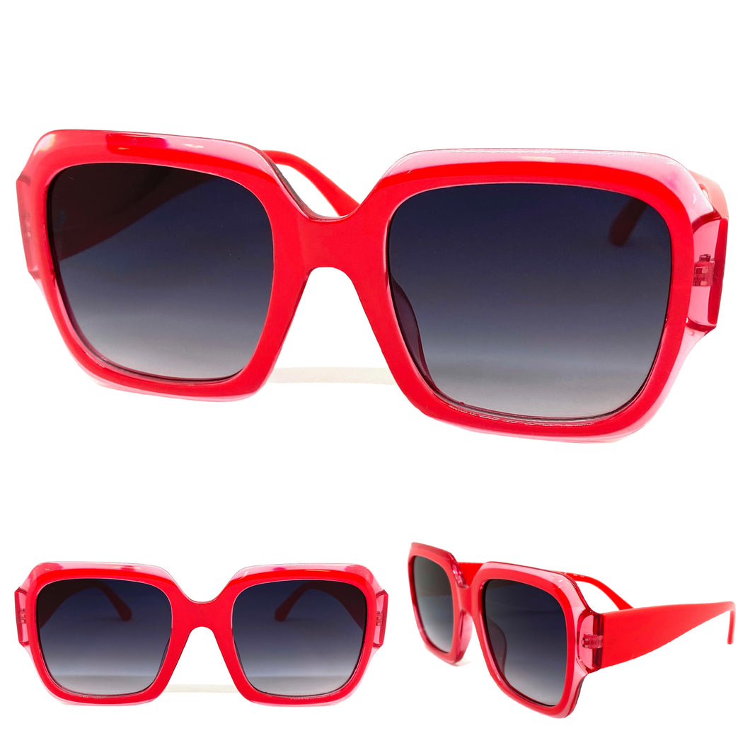 Oversized Exaggerated Retro Style SUNGLASSES Large Square Red Frame 49130