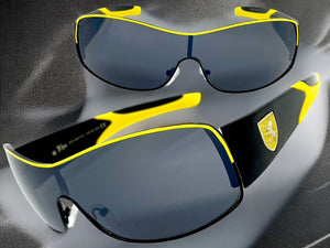 Classic Contemporary Modern Wrap Style SUNGLASSES Sleek Black & Yellow Frame 3734