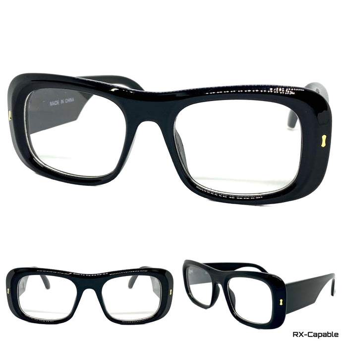 Classic Vintage Retro Style Clear Lens EYEGLASSES Large Thick Black Frame 81220