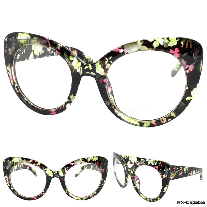 Oversized Vintage Retro Clear Lens EYEGLASSES Large Floral Frame 80720