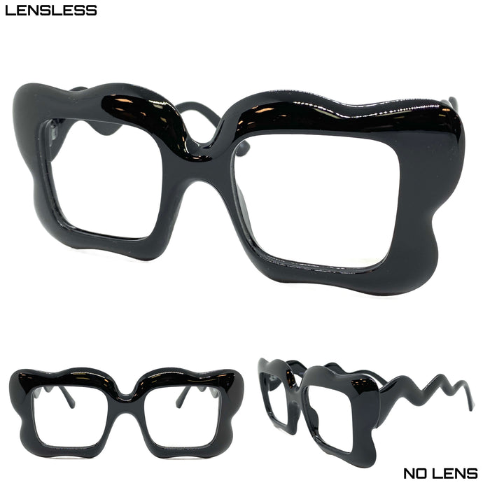 Oversized Classic Vintage Retro Style Large Funky Square Black Lensless Eye Glasses- Frame Only NO Lens 80549