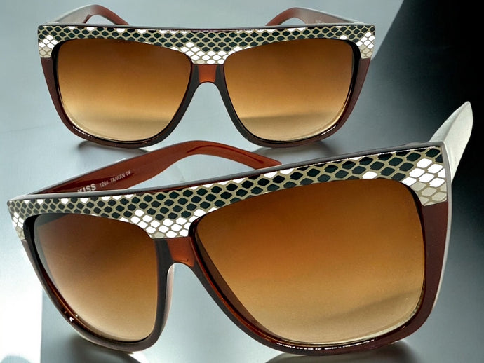 Oversized Classic Vintage Retro Style SUNGLASSES Large Brown Snakeskin Frame 1201