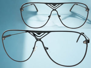 Oversized Modern Retro Shield Style Clear Lens SUNGLASSES Large Black Frame 4294