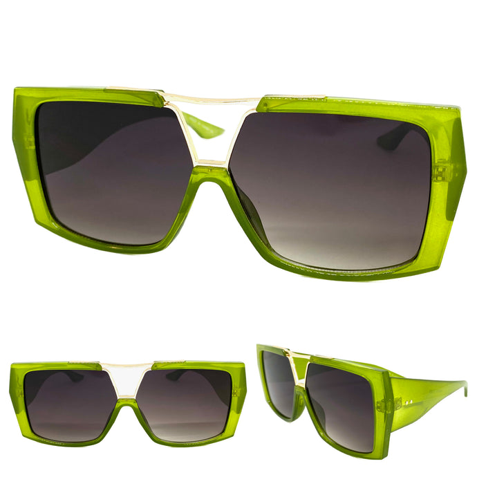 Classic Vintage Retro Hardcore Hip Hop Rapper Pimp Style SUNGLASSES Square Green Frame E2031