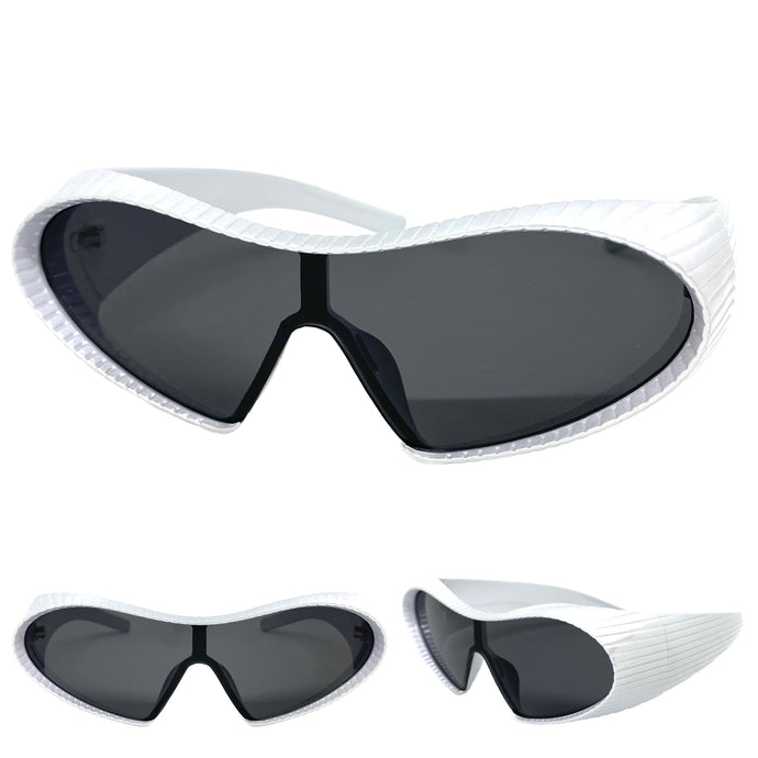 Oversized Exaggerated Modern Retro Futuristic Style SUNGLASSES Large Silver Frame 1308