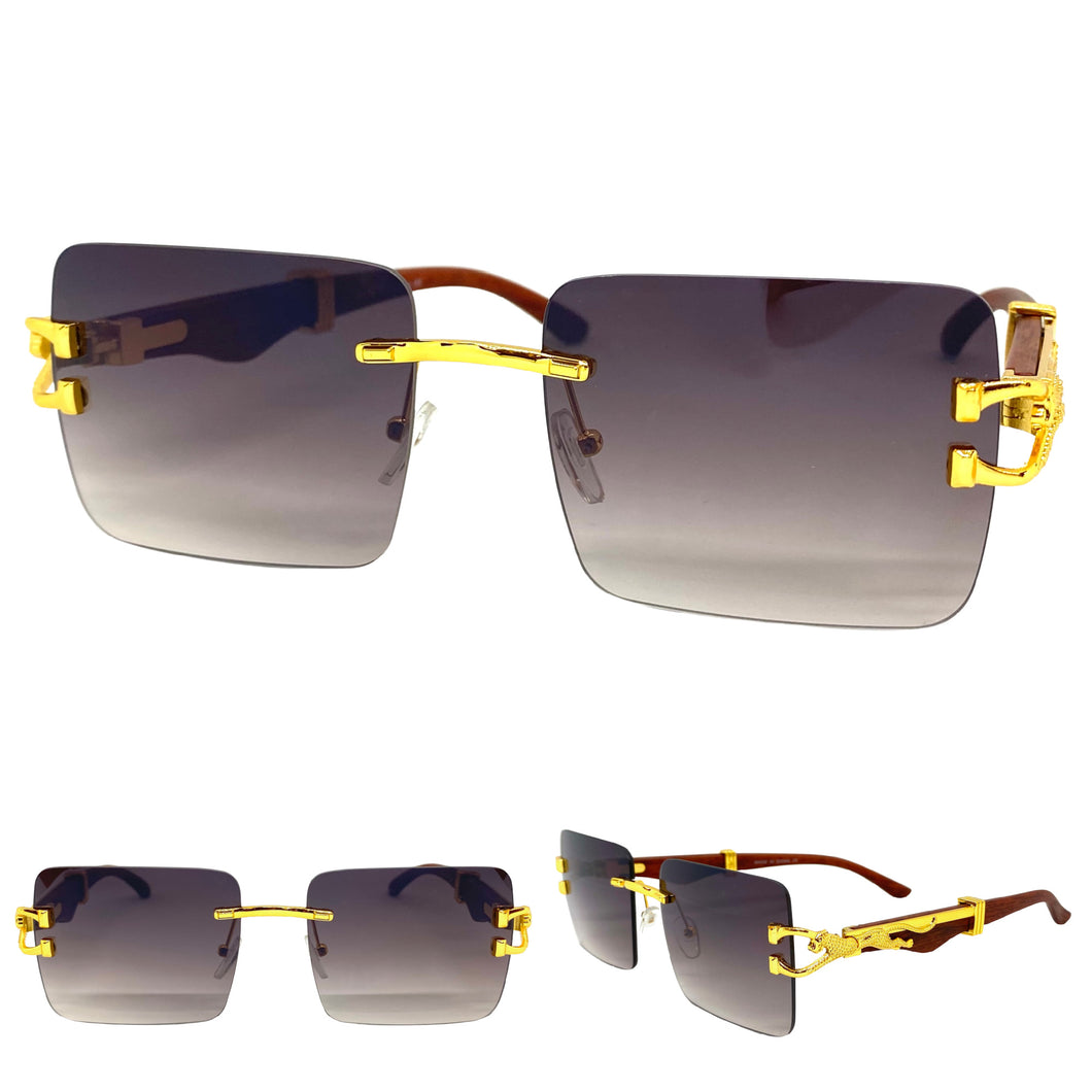 Classy Elegant Sophisticated Luxury Hip Hop Style SUNGLASSES Gold & Wooden Frame E0962