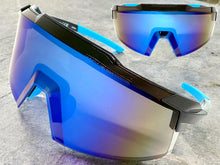 Oversized Retro Sporty Wrap Around Shield Style SUNGLASSES Large Frame - Blue Lens 80963