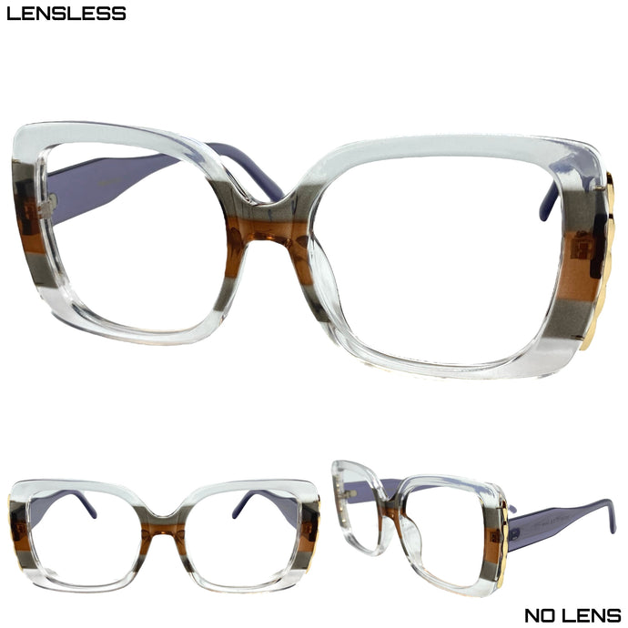 Oversized Vintage Retro Style Large Square Lensless Eye Glasses- Frame Only NO Lens 6444