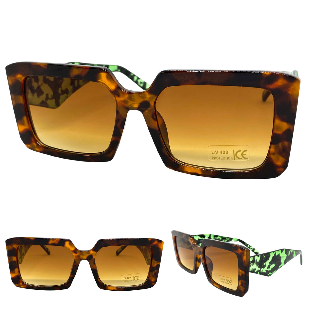 Classic Modern Retro Style SUNGLASSES Square Tortoise Frame 49034