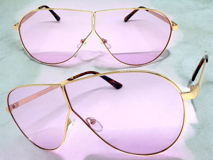 Oversized Modern Retro Shield Style SUNGLASSES Large Rose Gold Frame - Purple Lens 4617