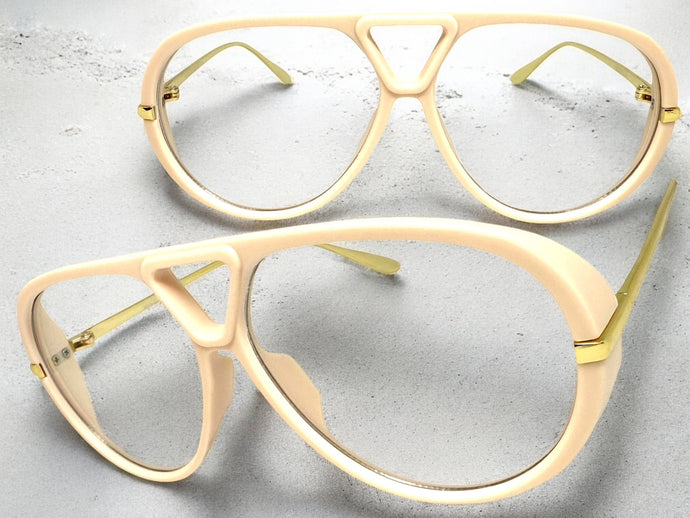 Oversized Classic Vintage Retro Hip Hop Style Clear Lens EYEGLASSES Large Cream & Gold Frame 26008