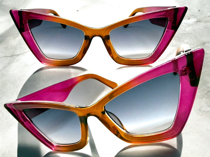 Oversized Vintage Retro Cat Eye Style SUNGLASSES Large Thick Purple Frame 1206