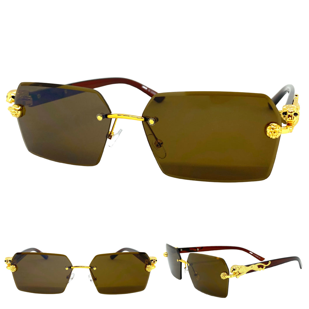 Classy Elegant Sophisticated Modern Luxury Style SUNGLASSES Gold & Brown Frame E0969