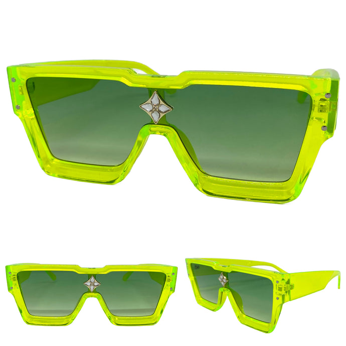 Oversized Modern Luxury Hip Hop Shield Style SUNGLASSES Large Neon Green Frame E1776